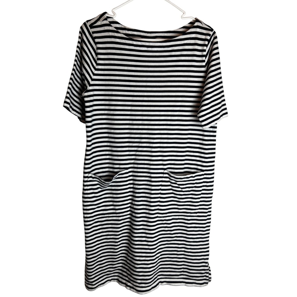 J. Jill Womens Black White Striped Cotton Boat Neck Pocket Shift Dress Size M